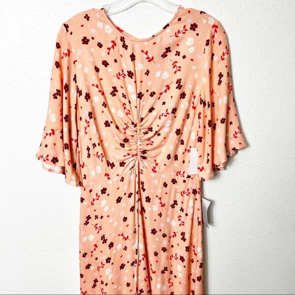 NSR PINK FLORA WHITEL PRINT MIDI WOMEN SHORT SLEEVE DRESS SIZE MEDIUM BRAND NEW - Picture 2 of 8